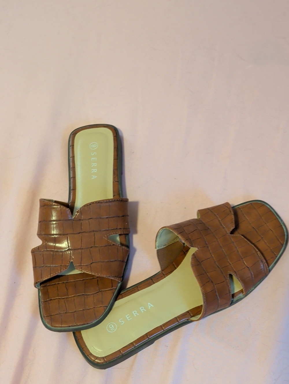 Serra Brown Croc-Embossed Slide Mules